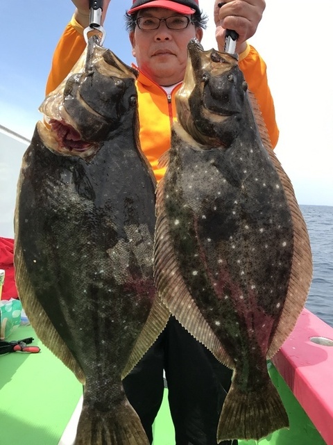 ヒラメ8 kg 3匹 の釣果 17年5月3日 よしえ丸 千葉 大原港 船釣り予約 キャスティング船釣り予約